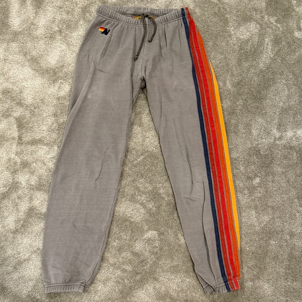 Aviator Nation Gray Pants with Rainbow Stripes